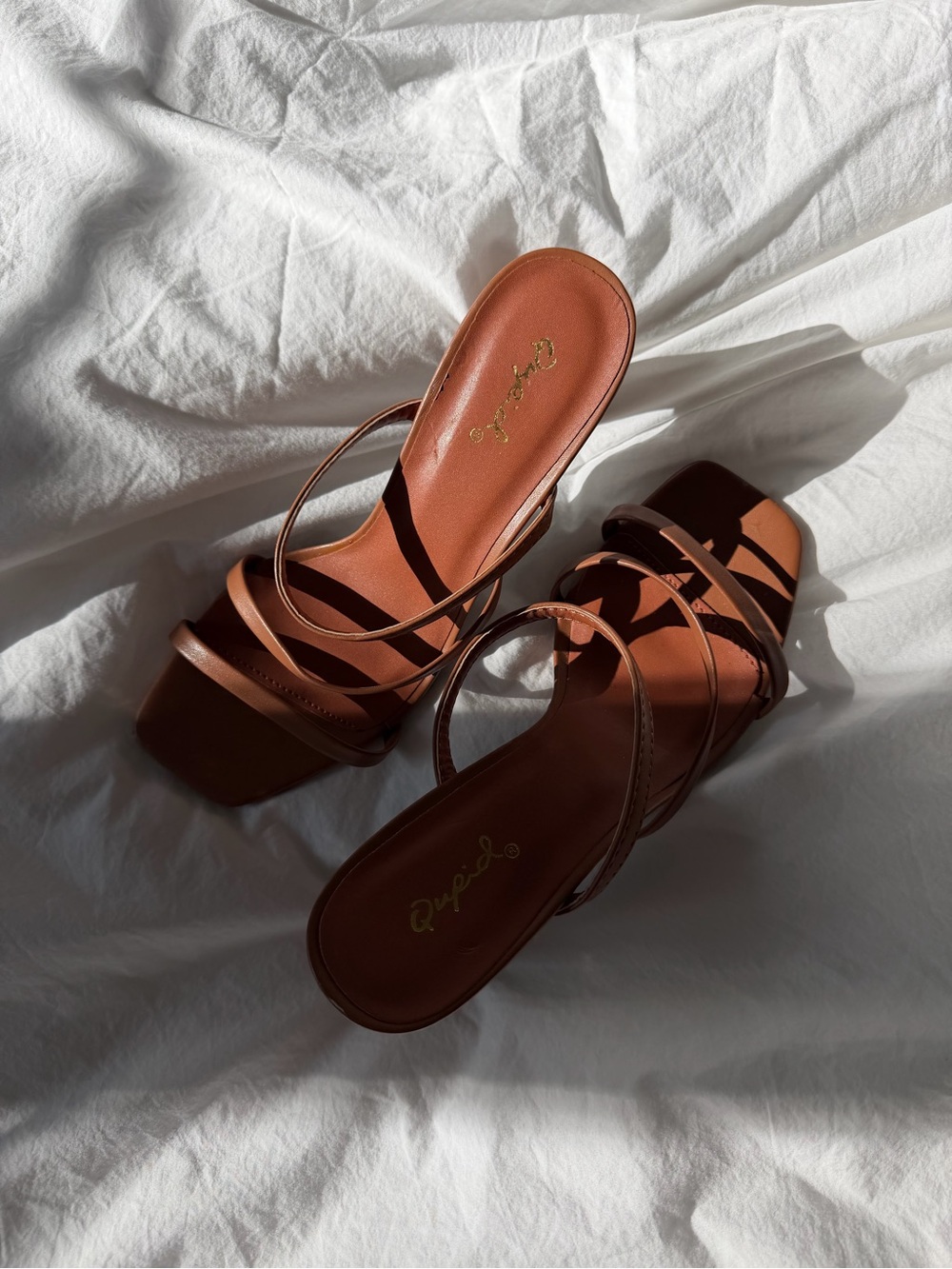 Vici Brown Strappy Square-Toe Heeled Sandals